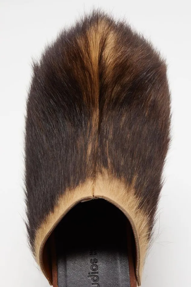 Acne Studios Hairy Wood Clogs Multi Brown Women Shoes