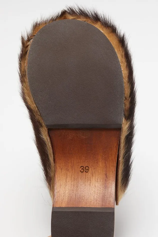 Acne Studios Hairy Wood Clogs Multi Brown Women Shoes