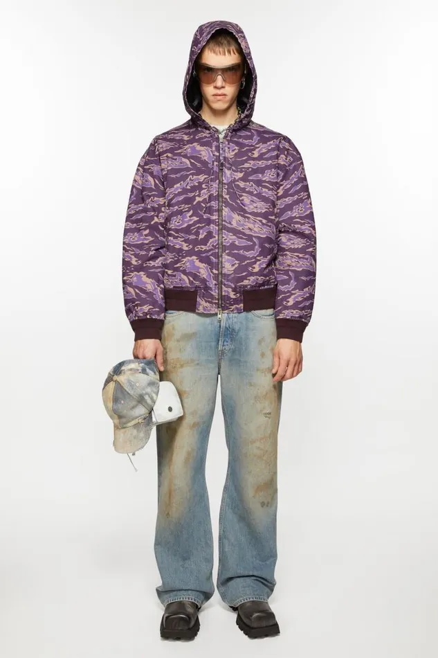 Acne Studios Hooded Padded Jacket Purple Multi Men Outerwear