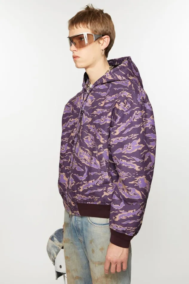 Acne Studios Hooded Padded Jacket Purple Multi Men Outerwear Acne Studios Hooded Padded Jacket Purple Multi Men Outerwear
