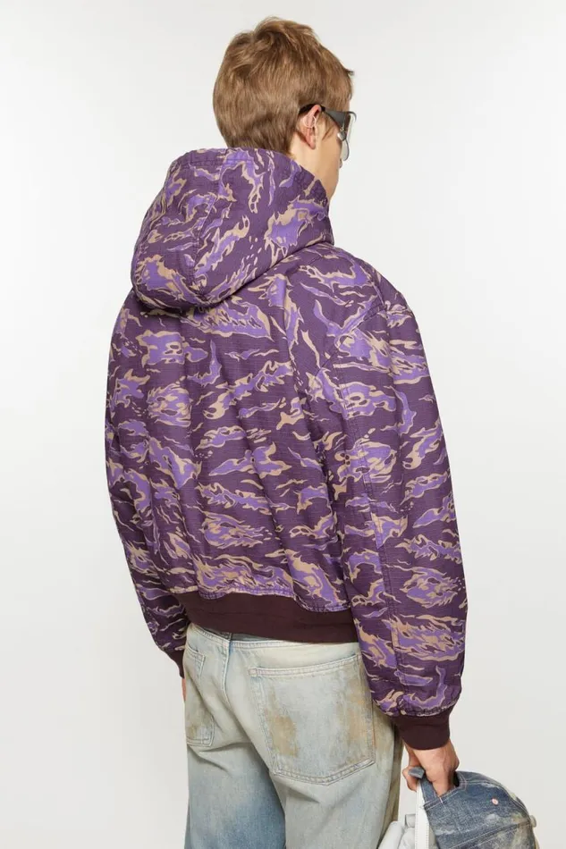 Acne Studios Hooded Padded Jacket Purple Multi Men Outerwear Acne Studios Hooded Padded Jacket Purple Multi Men Outerwear