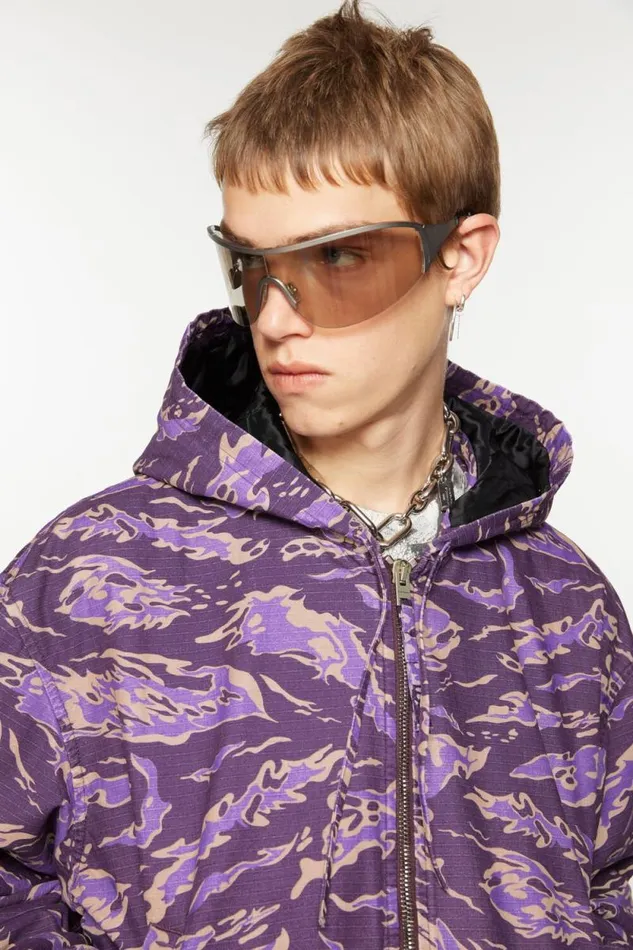 Acne Studios Hooded Padded Jacket Purple Multi Men Outerwear Acne Studios Hooded Padded Jacket Purple Multi Men Outerwear