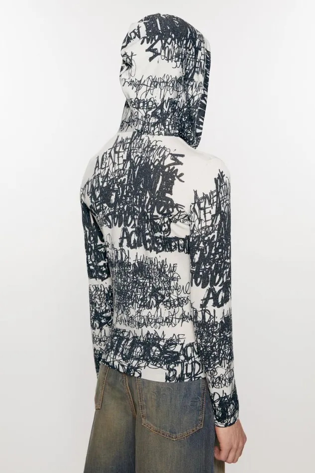 Acne Studios Hooded Printed Top Light Greyblack Men Sweatshirts