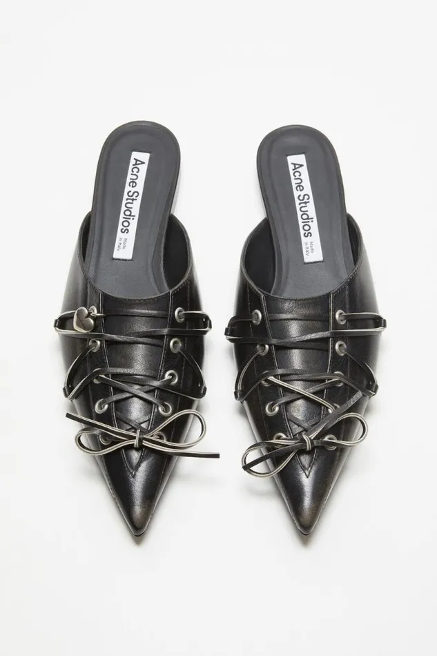 Acne Studios Laceup Mules Black Women Shoes Acne Studios Laceup Mules Black Women Shoes