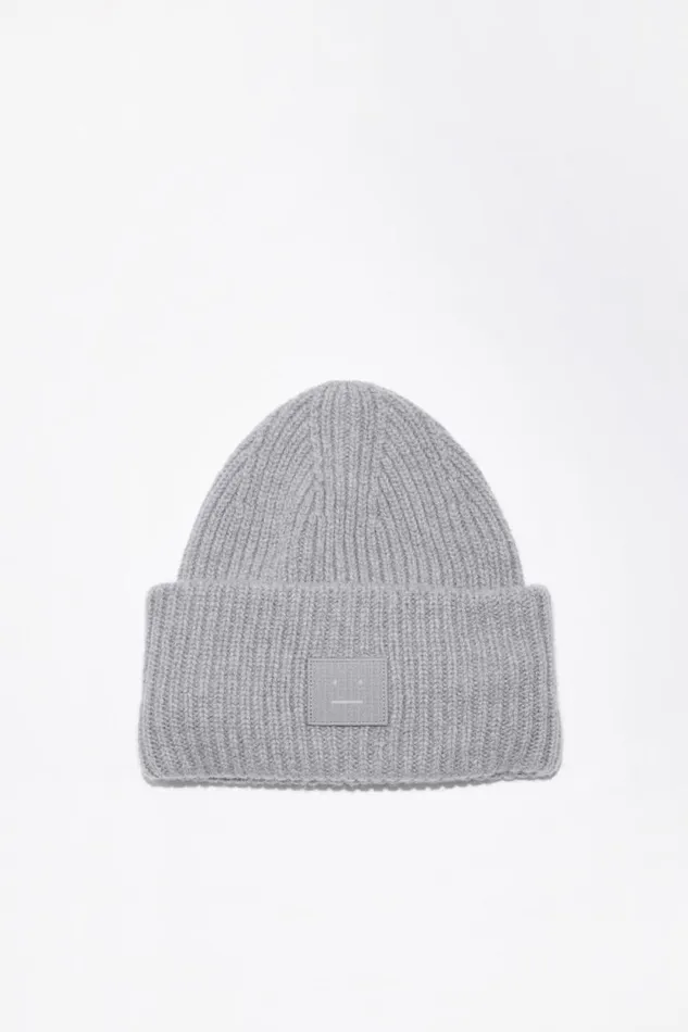 Acne Studios Large Face Logo Beanie Grey Melange Women Hats