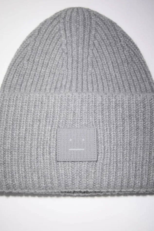 Acne Studios Large Face Logo Beanie Grey Melange Women Hats Acne Studios Large Face Logo Beanie Grey Melange Women Hats