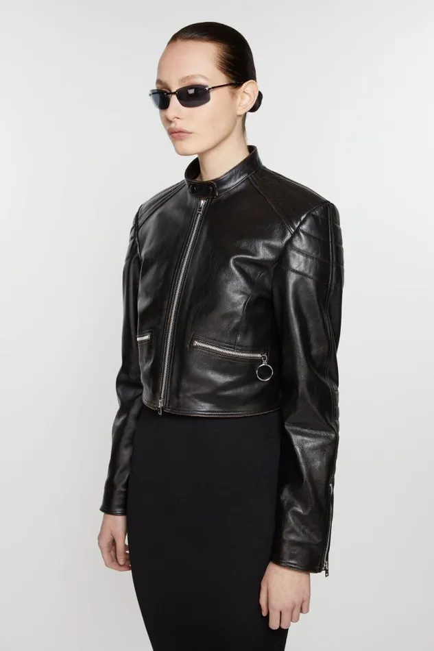 Acne Studios Leather Biker Jacket Black Women Outerwear Acne Studios Leather Biker Jacket Black Women Outerwear