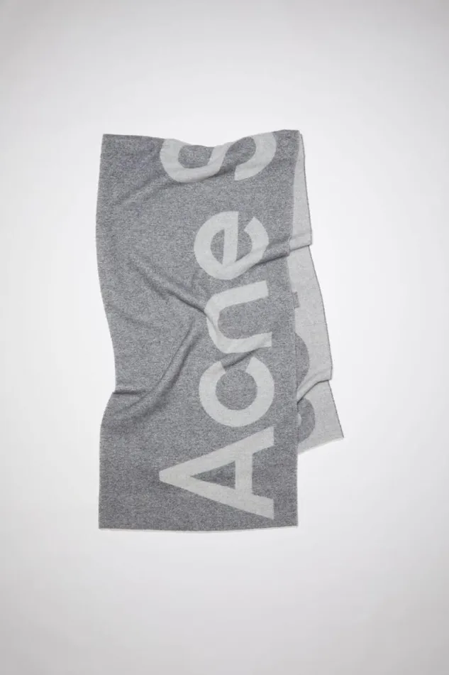 Acne Studios Logo Jacquard Scarf Grey Women Scarves