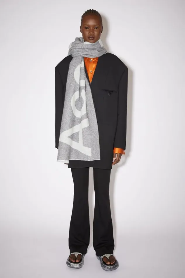 Acne Studios Logo Jacquard Scarf Grey Women Scarves Acne Studios Logo Jacquard Scarf Grey Women Scarves