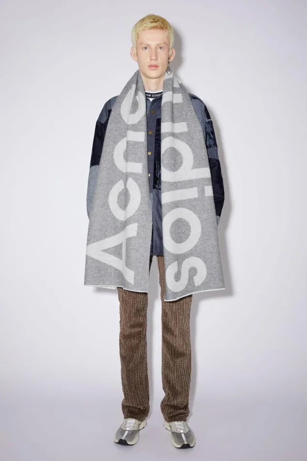 Acne Studios Logo Jacquard Scarf Grey Women Scarves Acne Studios Logo Jacquard Scarf Grey Women Scarves