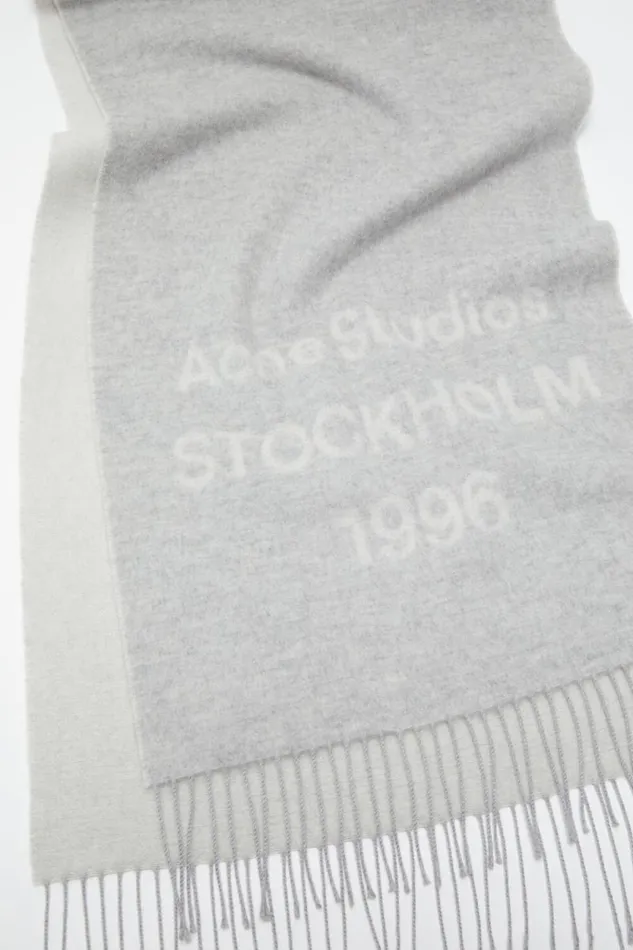 Acne Studios Logo Wool Scarf Light Grey Melange White Men Scarves
