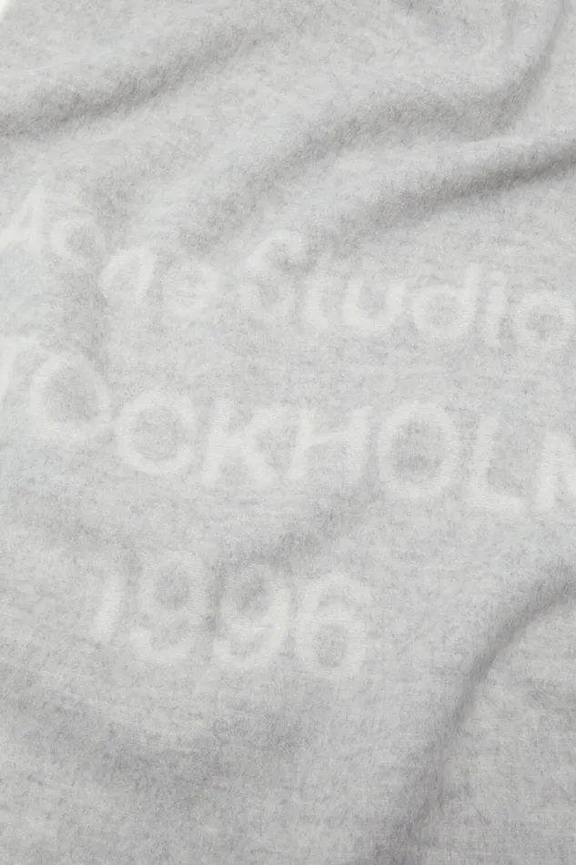 Acne Studios Logo Wool Scarf Light Grey Melange White Men Scarves