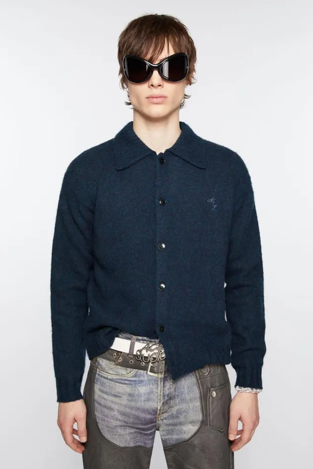 Acne Studios Polo Wool Cardigan Deep Blue Melange Men Knitwear