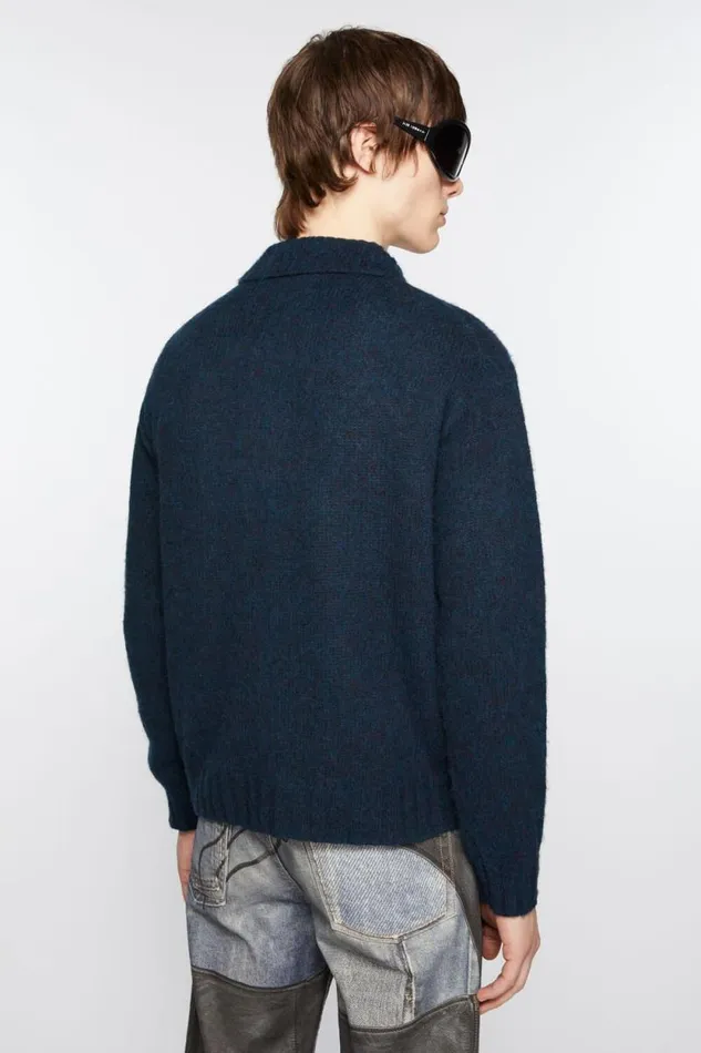 Acne Studios Polo Wool Cardigan Deep Blue Melange Men Knitwear