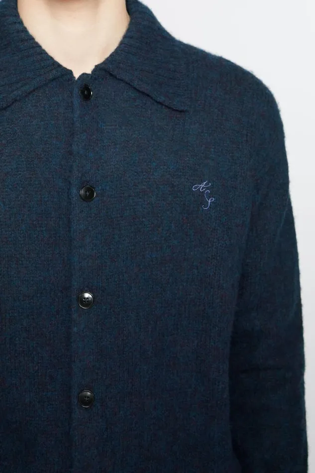 Acne Studios Polo Wool Cardigan Deep Blue Melange Men Knitwear