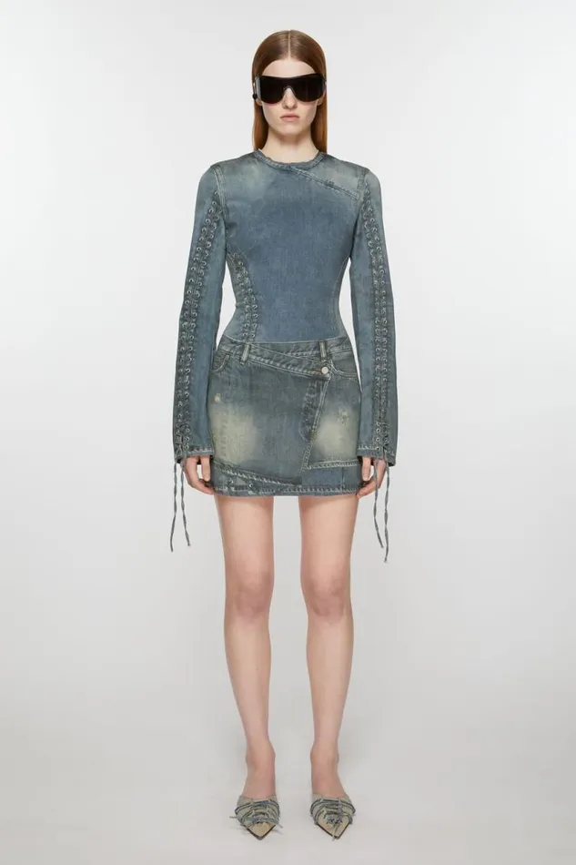 Acne Studios Printed Dress Mid Blue Women Dresses