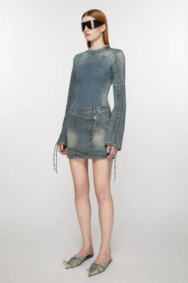 Acne Studios Printed Dress Mid Blue Women Dresses Acne Studios Printed Dress Mid Blue Women Dresses