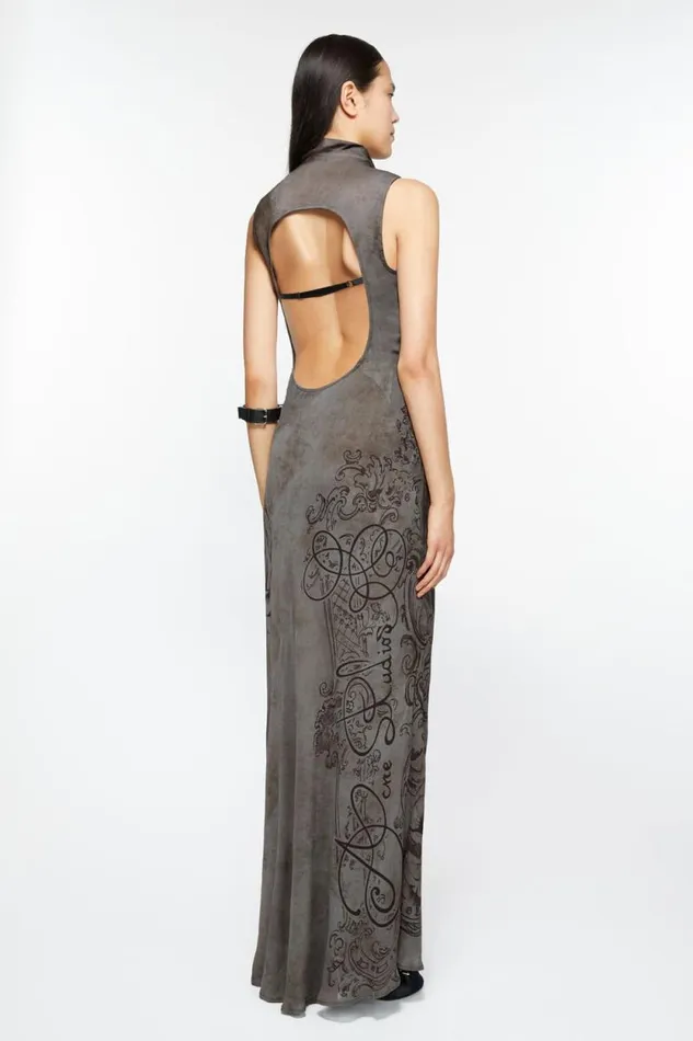 Acne Studios Printed Mesh Dress Mud Grey Women Dresses