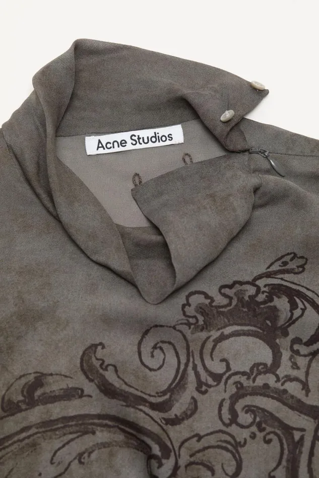 Acne Studios Printed Mesh Dress Mud Grey Women Dresses