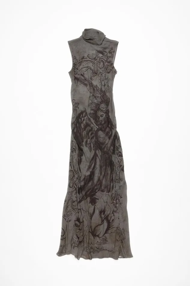 Acne Studios Printed Mesh Dress Mud Grey Women Dresses