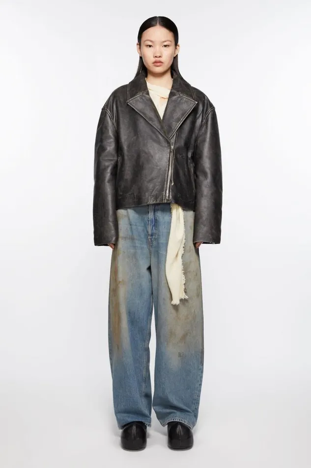 Acne Studios Sanded Leather Biker Jacket Black Women Outerwear
