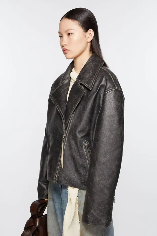 Acne Studios Sanded Leather Biker Jacket Black Women Outerwear Acne Studios Sanded Leather Biker Jacket Black Women Outerwear