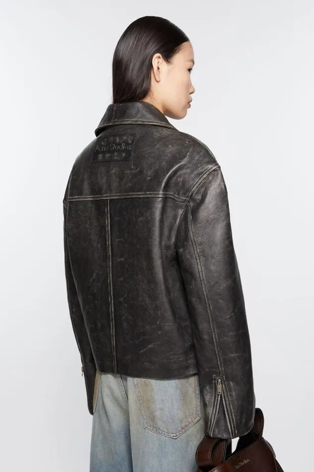 Acne Studios Sanded Leather Biker Jacket Black Women Outerwear Acne Studios Sanded Leather Biker Jacket Black Women Outerwear