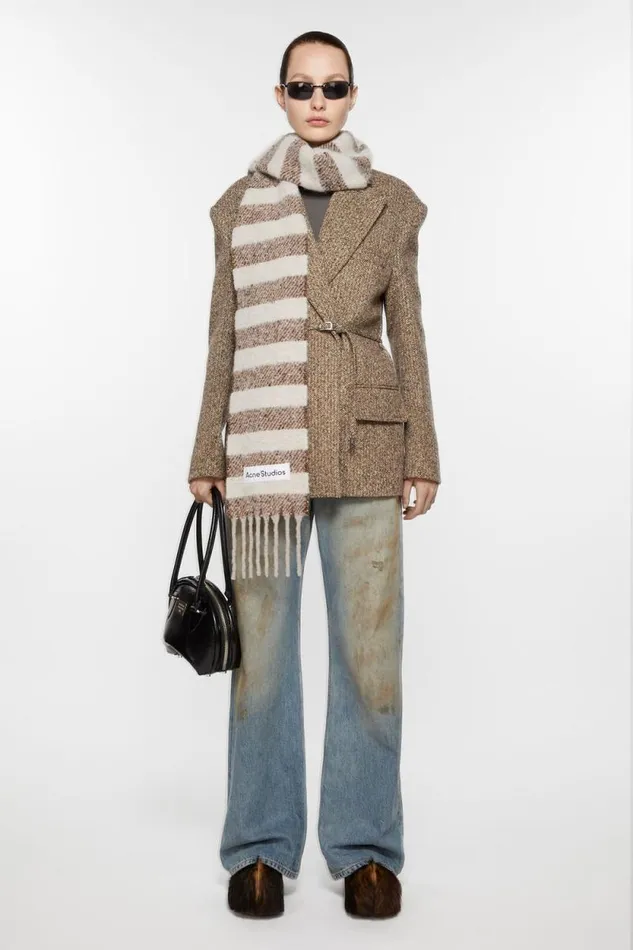 Acne Studios Stripe Alpaca Scarf 8211 Narrow Dark Brownbeige Women Scarves Acne Studios Stripe Alpaca Scarf 8211 Narrow Dark Brownbeige Women Scarves