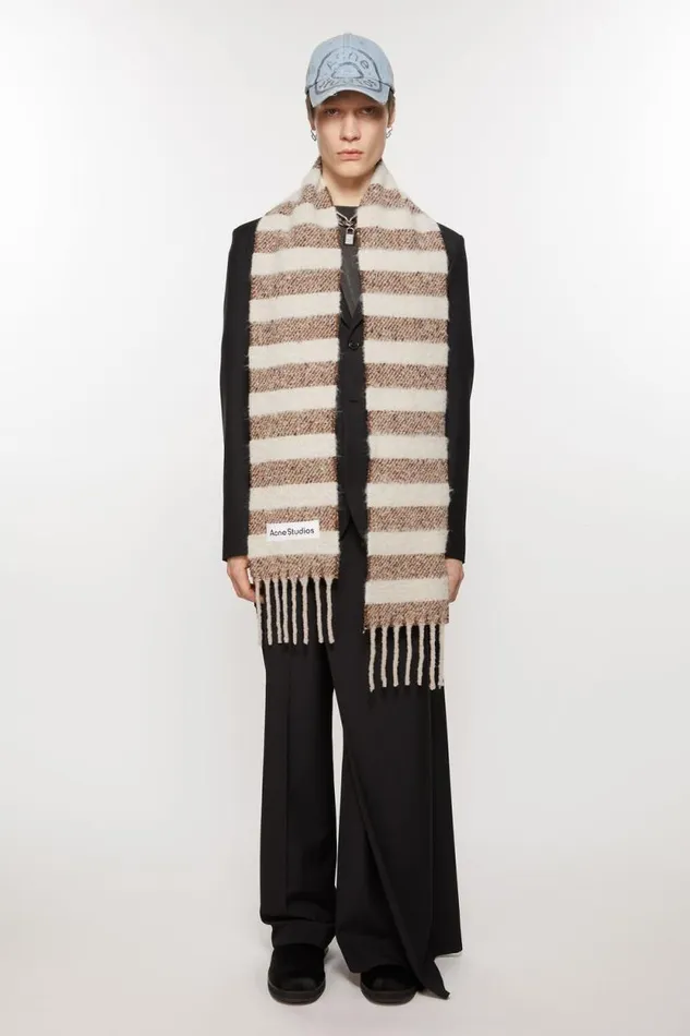 Acne Studios Stripe Alpaca Scarf 8211 Narrow Dark Brownbeige Women Scarves Acne Studios Stripe Alpaca Scarf 8211 Narrow Dark Brownbeige Women Scarves