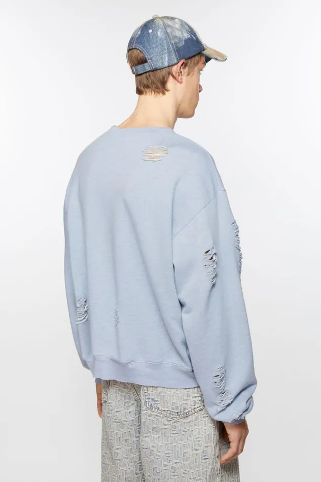 Acne Studios Sweater Logo Print Distressed Blue Melange Women Sweatshirts Acne Studios Sweater Logo Print Distressed Blue Melange Women Sweatshirts