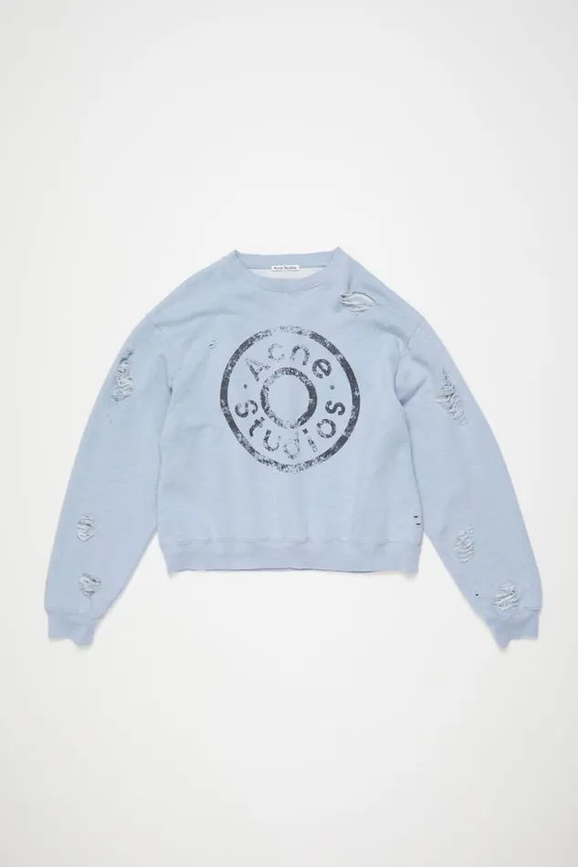 Acne Studios Sweater Logo Print Distressed Blue Melange Women Sweatshirts Acne Studios Sweater Logo Print Distressed Blue Melange Women Sweatshirts
