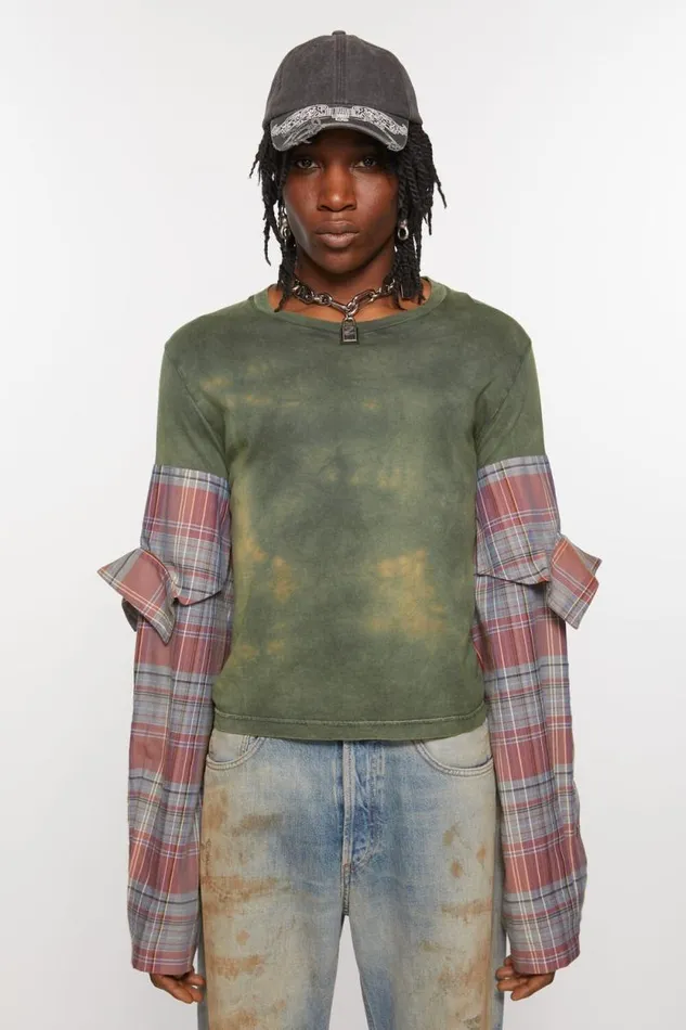Acne Studios Tshirt Constructed Flannel Sleeves Bluemulti Men Tshirts