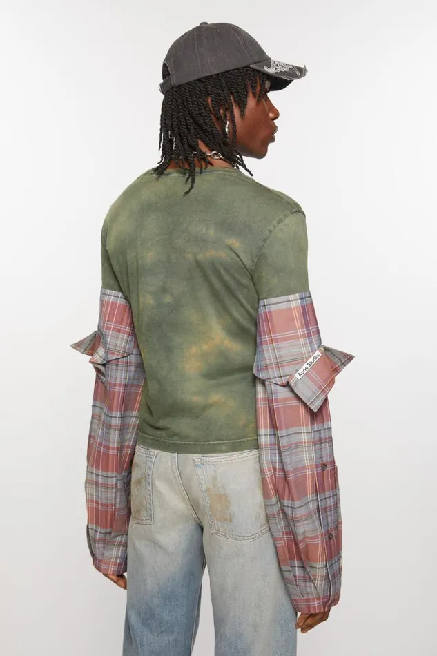 Acne Studios Tshirt Constructed Flannel Sleeves Bluemulti Men Tshirts Acne Studios Tshirt Constructed Flannel Sleeves Bluemulti Men Tshirts