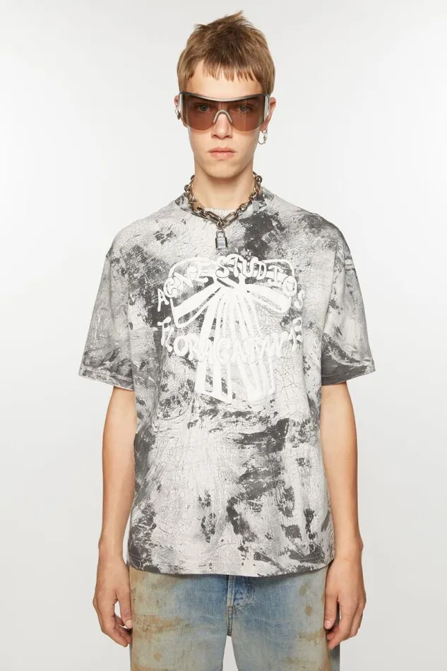Acne Studios Tshirt Plaster Print Faded Black Men Tshirts