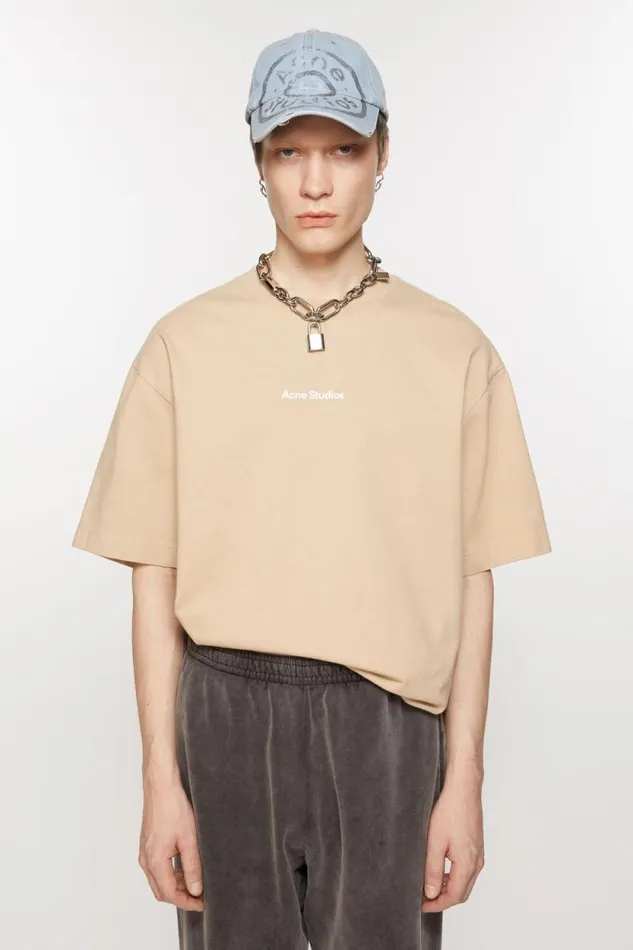 Acne Studios Tshirt Stamp Logo 8211 Relaxed Fit Wheat Beige Women Tshirts