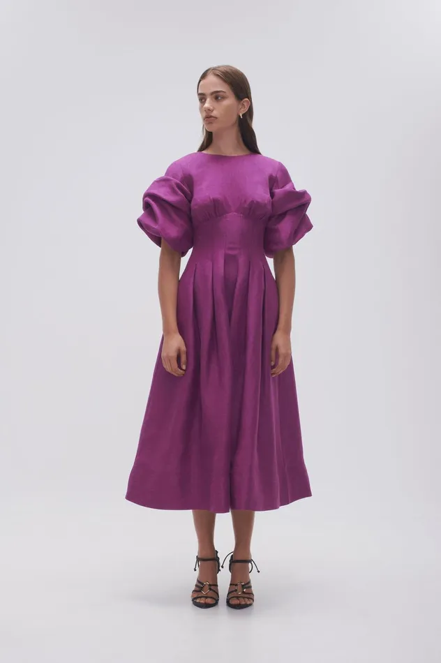 Adelie Puff Sleeve Midi Dress Plum Purple Women Aje Midi Dresses