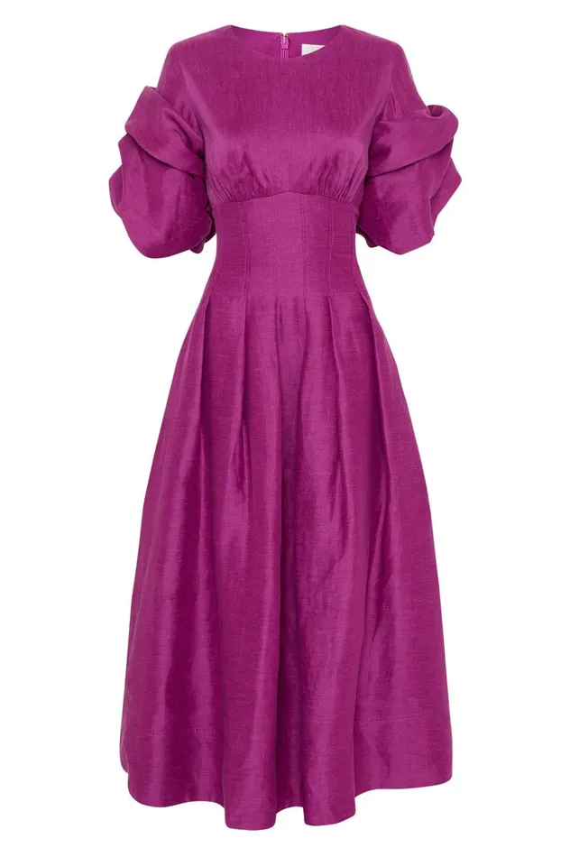 Adelie Puff Sleeve Midi Dress Plum Purple Women Aje Midi Dresses
