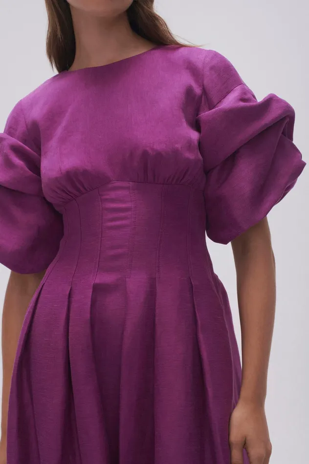 Adelie Puff Sleeve Midi Dress Plum Purple Women Aje Midi Dresses
