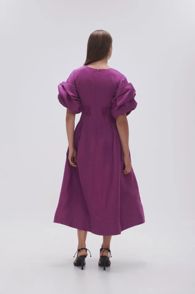Adelie Puff Sleeve Midi Dress Plum Purple Women Aje Midi Dresses