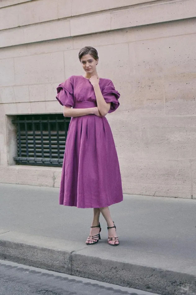 Adelie Puff Sleeve Midi Dress Plum Purple Women Aje Midi Dresses