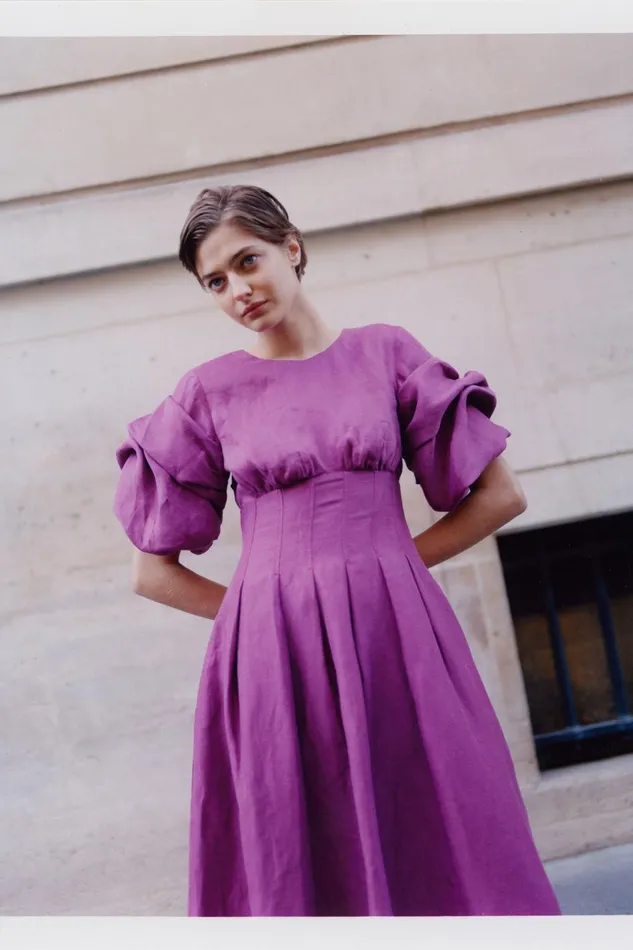 Adelie Puff Sleeve Midi Dress Plum Purple Women Aje Midi Dresses