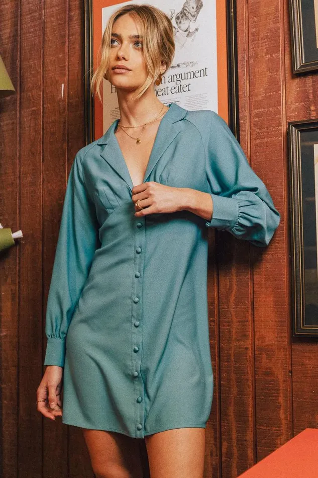 Alexis Mini Dress In Teal Teal Women Bohme Dresses