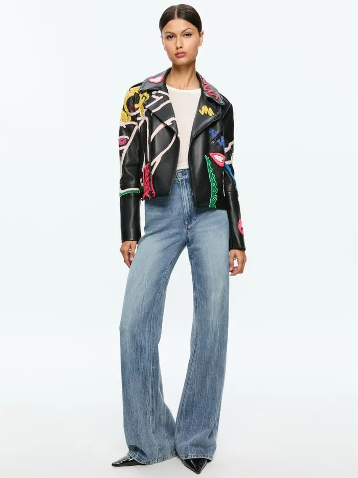 Alice Olivia AO X TOM WESSELMANN CODY LEATHER MOTO JACKET Natural Beauty Women Jackets Coats