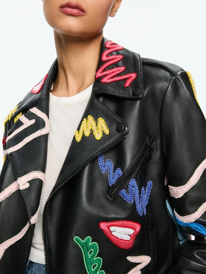 Alice Olivia AO X TOM WESSELMANN CODY LEATHER MOTO JACKET Natural Beauty Women Jackets Coats