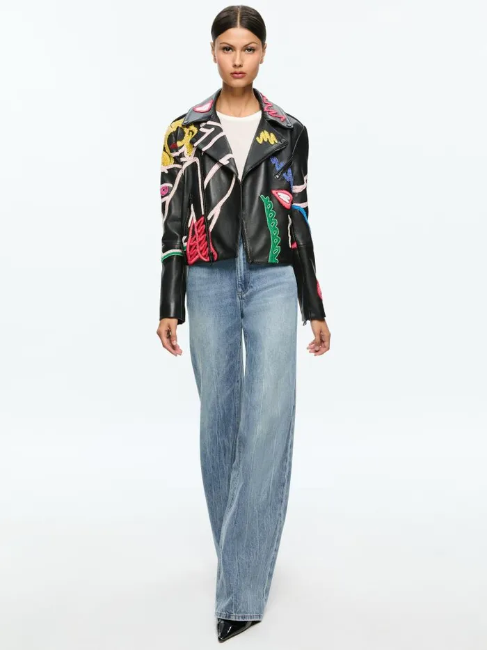 Alice Olivia AO X TOM WESSELMANN CODY LEATHER MOTO JACKET Natural Beauty Women Jackets Coats