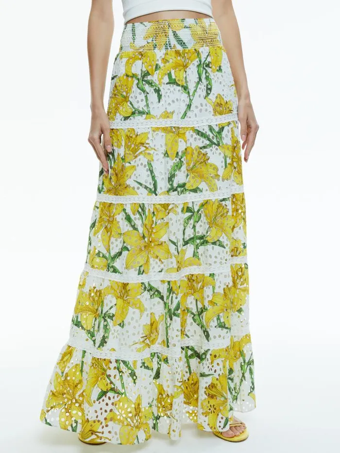 Alice Olivia AISHA TIERED MAXI SKIRT Stargazer Multi Lg Women Skirts