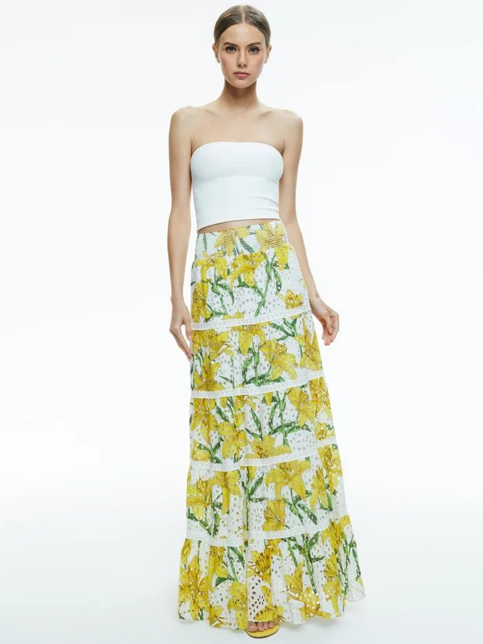 Alice Olivia AISHA TIERED MAXI SKIRT Stargazer Multi Lg Women Skirts