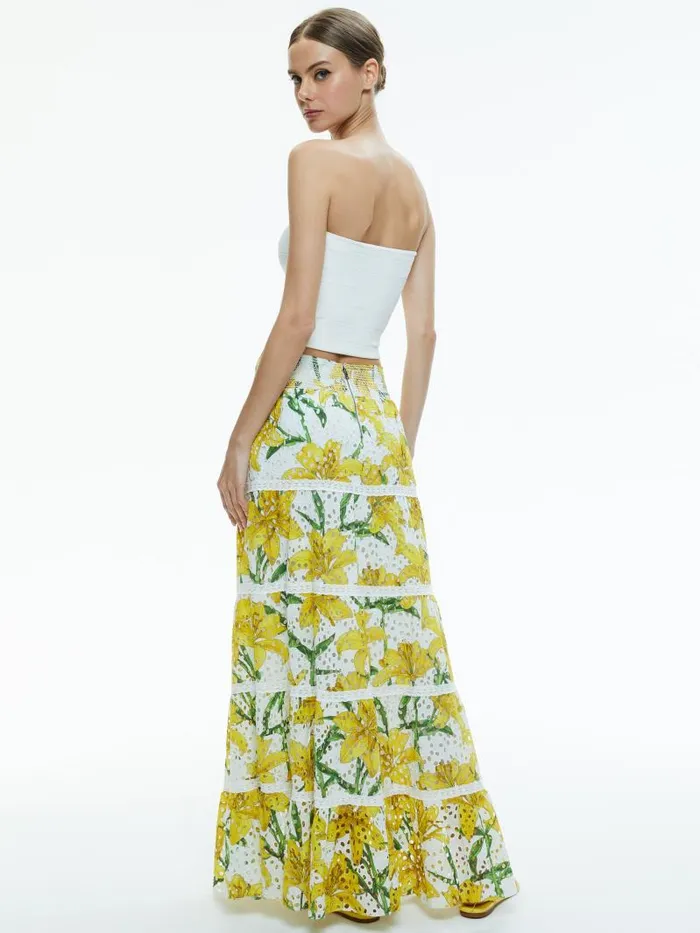 Alice Olivia AISHA TIERED MAXI SKIRT Stargazer Multi Lg Women Skirts