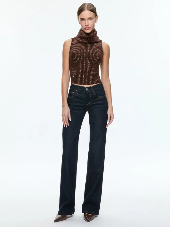 Alice Olivia ALMA SHELL WITH HEATSET STONES Espresso Women Sweaters