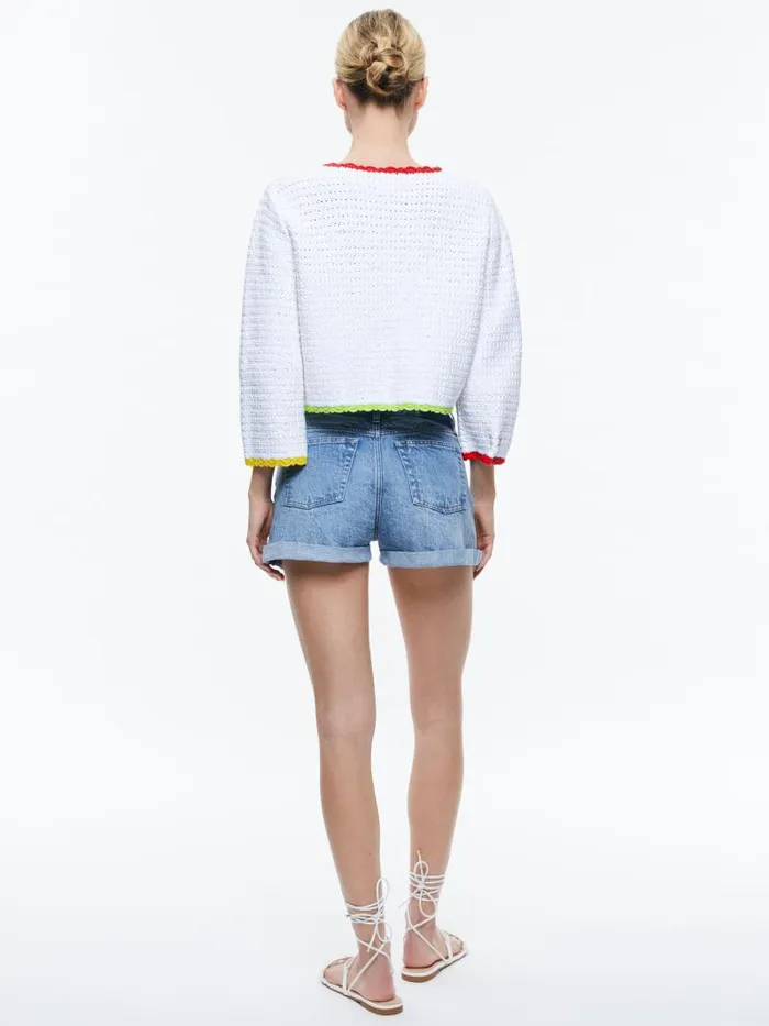 Alice Olivia ANDERSON TIE FRONT CARDIGAN Soft White Multi Women Sweaters